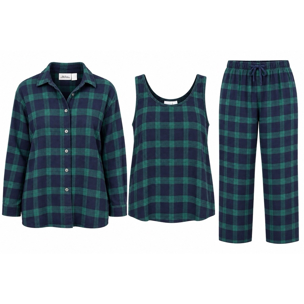 Vintage Vermont Country Store Flannel Plaid Pajama 3 Piece Set Holiday Women's L